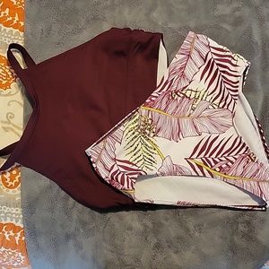 Shein tropical print high waist swim suit large